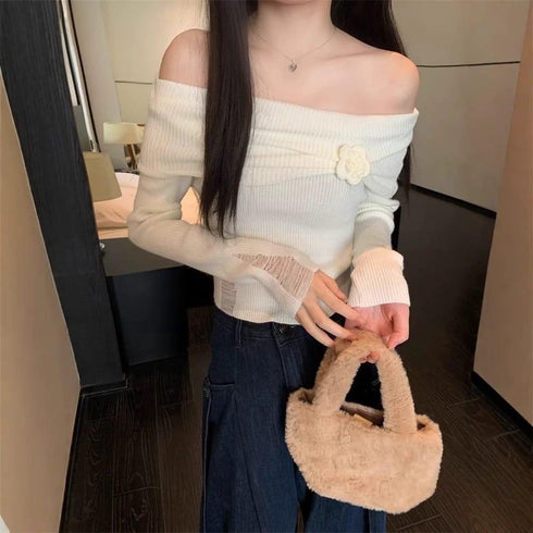 Knitted Off-Shoulder Fashionable Tops